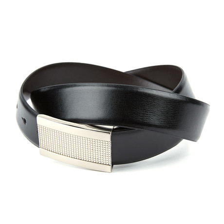 XMI // Reversible Diamond Cut Plaque Leather Belt // Black (Waist 32)