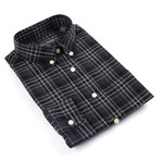 Long Sleeve Button Down Collar Shirt // Black + Grey Plaid (M)