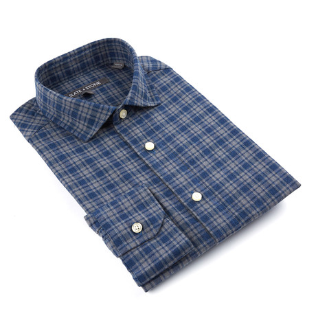 Long Sleeve Button Down Collar Shirt // Blue + Grey Plaid (S)