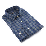 Long Sleeve Button Down Collar Shirt // Blue + Grey Plaid (XL)