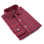 Long Sleeve Spread Collar Shirt // Red Plaid (M)