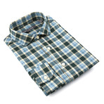 Long Sleeve Spread Collar Shirt // Green + Blue Plaid (S)