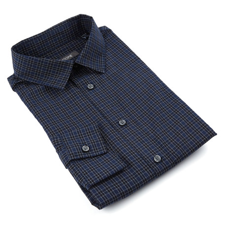 Long Sleeve Spread Collar Shirt // Blue Plaid (S)