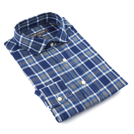 Long Sleeve Spread Collar Shirt // Light Blue Plaid (S)