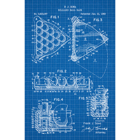 Billiard Ball Rack A // Blue Grid (11"L x 17"W)