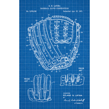 Baseball Glove Construction // Blue Grid (11"L x 17"W)