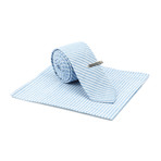 Microstripe Skinny Tie + Tie Clip + Pocket Square // Blue