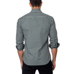 Long-Sleeve Button-Up // Green + White Weave Pattern (M)