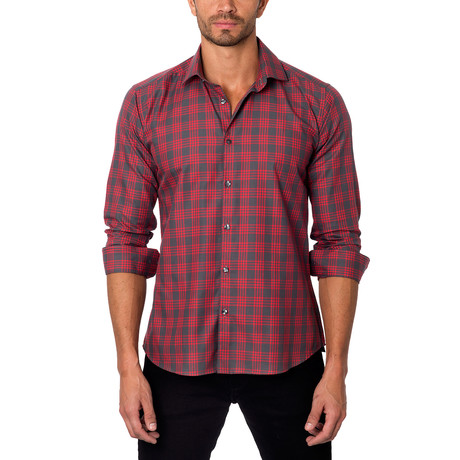 Long-Sleeve Button-Up // Red + Grey Plaid (S)