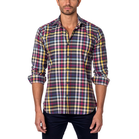Long-Sleeve Button-Up // Purple + Yellow Plaid (S)