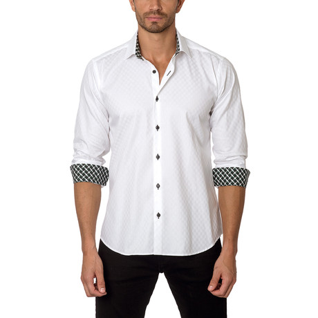 Long-Sleeve Button-Up // White Square Jacquard (S)