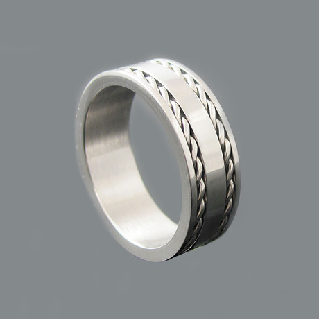 Polished Stainless Steel Double Cable Ring (Size 8)