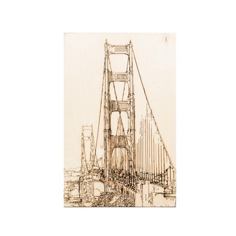 Golden Gate Bridge // Laser Burnt Art (Natural Wood)
