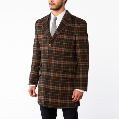 Wool Side Button Overcoat // Brown Check (US: 36R)