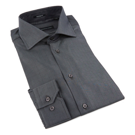 Bianchi Uomo Dress Shirt // Black + Grey Herringbone Print (US: 15.5R)