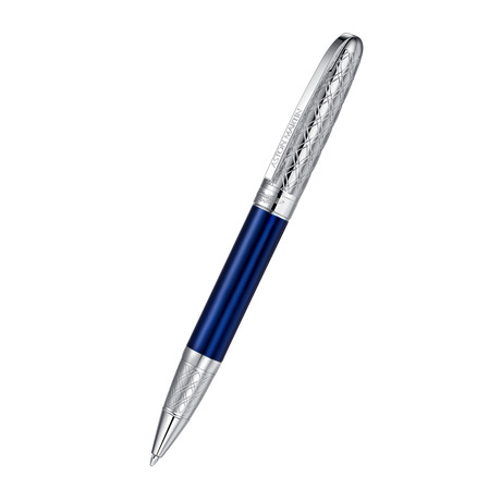 Pen // Spiral Engraved Stainless Steel + Blue Lacquer