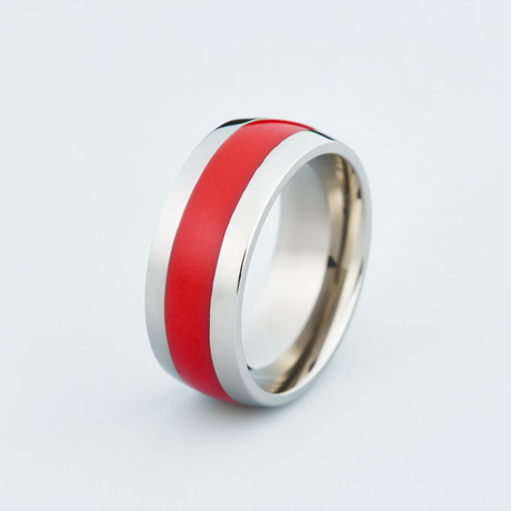 Titanium Ring with Single Glow Inlay // Red (5)