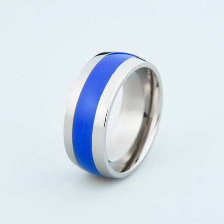 Titanium Ring with Single Glow Inlay // Blue (5)
