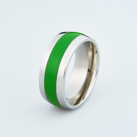 Titanium Ring with Single Glow Inlay // Green (5)
