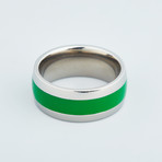 Titanium Ring with Single Glow Inlay // Green (8)