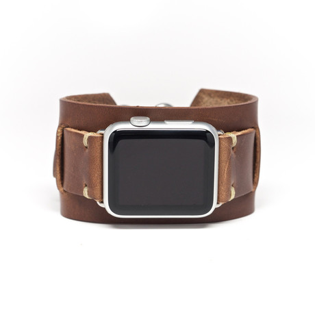 Leather Apple Cuffband // Natural + Silver (38mm)