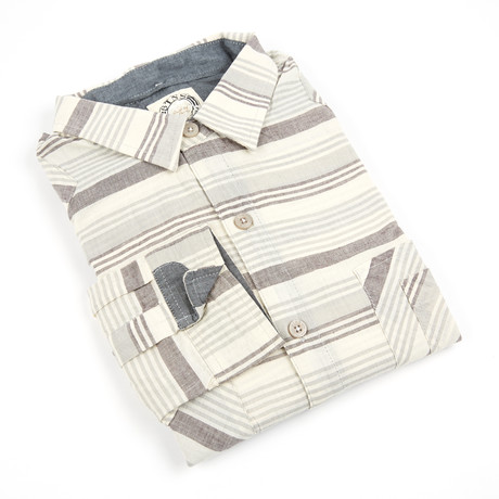 BTNS Clothing // Classic Button-Up // Off White + Grey Stripes (S)