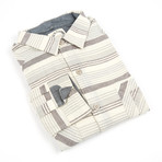 BTNS Clothing // Classic Button-Up // Off White + Grey Stripes (M)