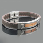 Leather Stainless Steel CZ Bracelet (Brown)