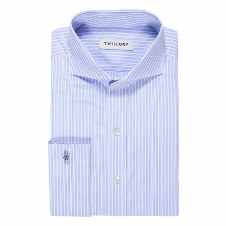 Button-Up French Cuff Dress Shirt // White + Blue Stripe (Tailored 15 Neck, 32-33 Sleeve)