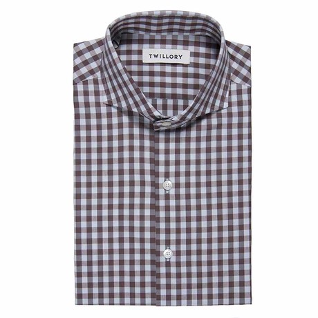 Button-Up Dress Shirt // Brown + Blue Gingham (Tailored 14.5 32-33 Sleeve)