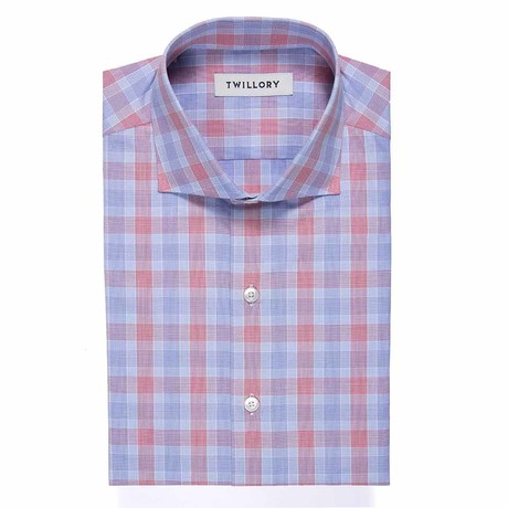 Button-Up Dress Shirt // Blue + Salmon (Tailored 15 Neck, 32-33 Sleeve)