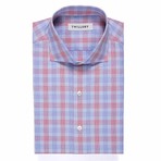 Button-Up Dress Shirt // Blue + Salmon (Tailored 15 Neck, 32-33 Sleeve)