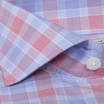 Button-Up Dress Shirt // Blue + Salmon (Tailored 15 Neck, 32-33 Sleeve)