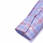 Button-Up Dress Shirt // Blue + Salmon (Tailored 15 Neck, 32-33 Sleeve)