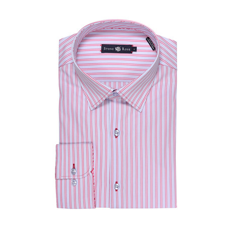 Stone Rose // Bold Stripe Button Up Shirt // Sky Blue + Red (3XL)