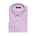 Stone Rose // Bold Stripe Button Up Shirt // Sky Blue + Red (3XL)