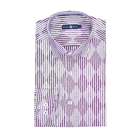 Argyle Striped Button Up Shirt // Purple + White (XS)