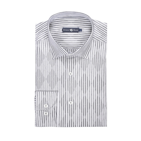 Argyle Striped Button Up Shirt // Grey + White (XS)