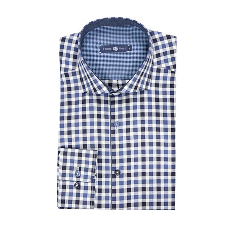 Check Button Up Oxford Shirt // Blue + Navy + White (XS)