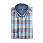 Plaid Button Up Shirt // Blue + Magenta + Navy (S)