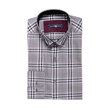 Plaid Button Up Shirt // Magenta + Black + White (XS)