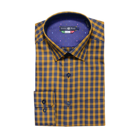 Check Button Up Shirt // Yellow + Navy (XS)