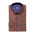 Check Button Up Shirt // Orange + Navy (M)