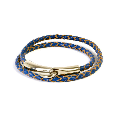 Blue Woven Leather Wrap Bracelet