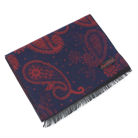Brushed Silk Large Paisley Scarf // Navy + Red