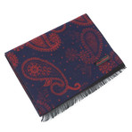 Brushed Silk Large Paisley Scarf // Navy + Red