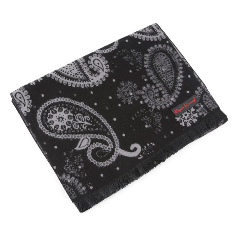 Brushed Silk Large Paisley Scarf // Black