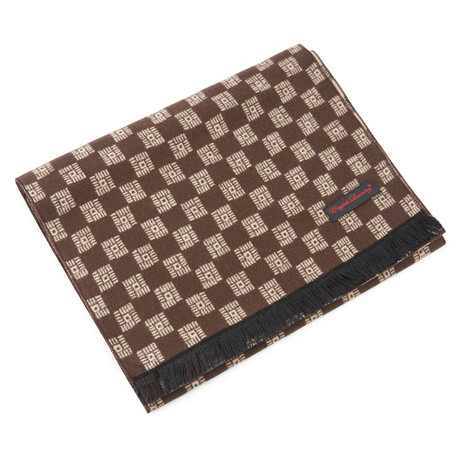Brushed Silk Abstract Check Scarf // Tan