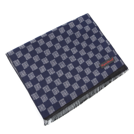 Brushed Silk Abstract Check Scarf // Navy