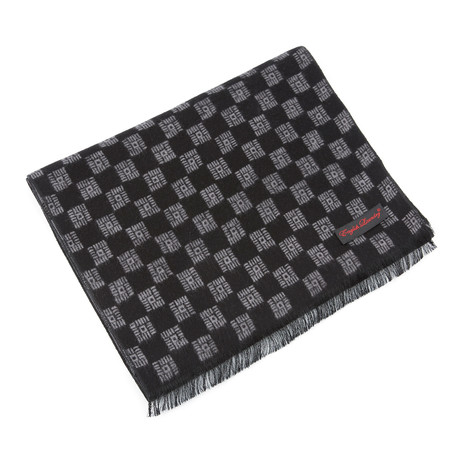 Brushed Silk Abstract Check Scarf // Black